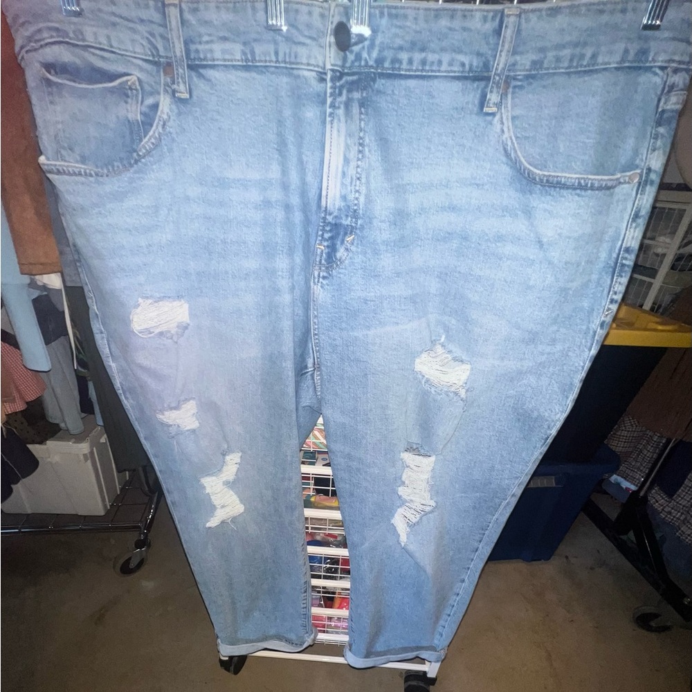 a.n.a Blue Relaxed Jeans with Distressed Details